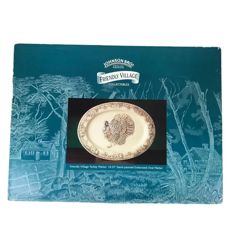 Johnson Bros Friendly Village 3D Embossed Turkey Platter 18.5” Large 90s In Box
